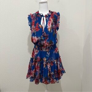 Misa Los Angeles Sabine Ruffle Dress in Digital Floral Blue Red Sz M